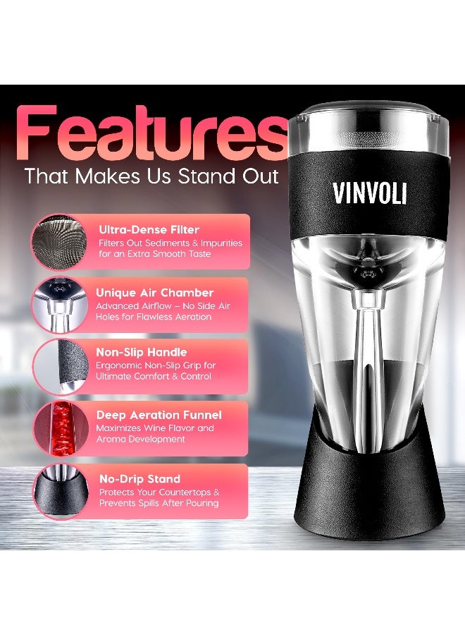 Vinvoli Deluxe Red Wine Aerator Decanter - Unique Three-Stage Aeration, Sediment Filter, No-Drip Stand - Quality and Convenience for Wine Lovers and Sommeliers - Image 3